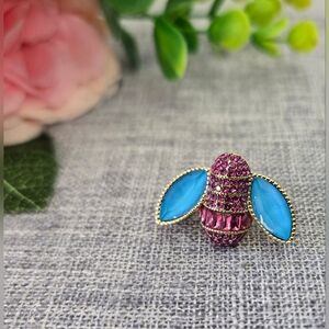 Vintage‎ 1990s HEIDI DAUS "Bee-Uteous" (Blue/Fuschia) Ring, Size 8